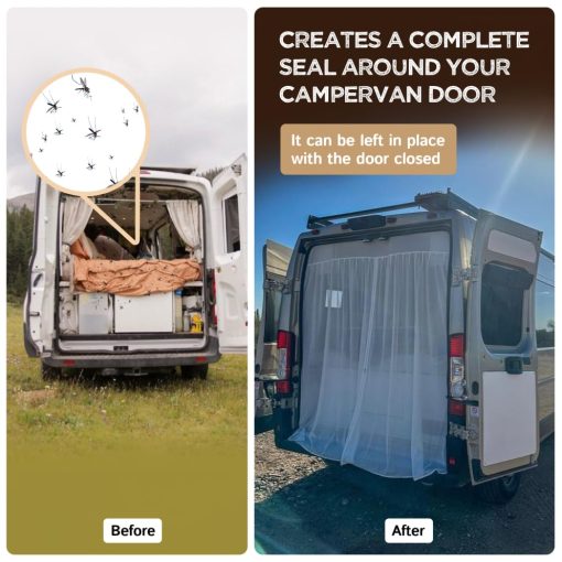 Cortinas y Mosquitero Boho-Chic Blanco para Mercedes-Benz Sprinter Altura Media/Alta, Ford Transit y Otros Campervans, Mosquitera para Puerta Trasera con Cierre de Cremallera Central - Imagen 5