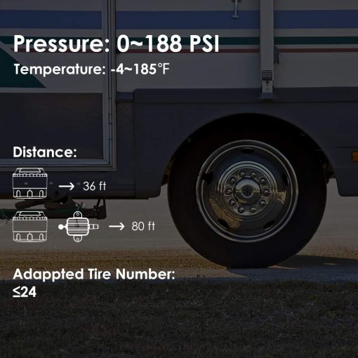 Sistema de Monitoreo de Presion de Neumaticos para RV, RV TPMS, 8 Sensores, 7 Modos de Alarma, 14 Dias de Vida de la Bateria, Distancia de Deteccion de 80 pies, Pantalla Grande, para RV, Remolque, Autocaravana, Quinta Rueda, (0-188 psi) (-4~ 185â„‰) - Imagen 8