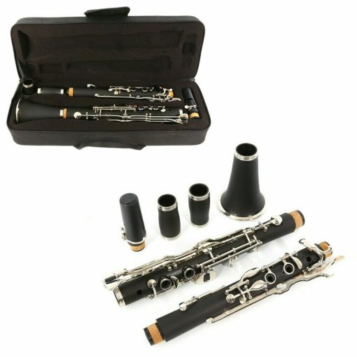 Clarinet WUQIMUSC Profesional en Madera de Ebonita con Llaves Niqueladas Incluye Barriles Accesorios de Cana Sonido Agradable Estuche Duradero