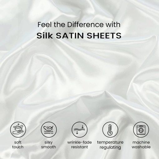 Juego de Cama 100% Seda Satinada de Bedify Bedding 7 Piezas - Set de Edredon, Sabana Ajustable de 15 Pulgadas de Bolsillo Profundo y Sabana Plana con Fundas de Almohada Suaves sin Arrugas y Resistentes al Desvanecimiento (Azul Cielo, Short Queen) - Imagen 5