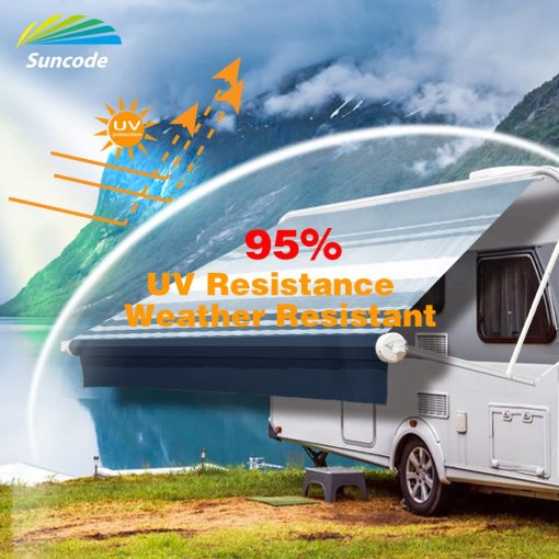 Tela de repuesto para toldo de RV Suncode, resistente al agua, universal, para caravana, remolque y autocaravana, toldo de repuesto, vinilo de alta calidad, azul a rayas - Imagen 2