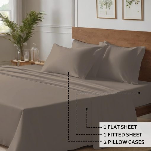 Conjunto de Sabanas Marina Shades Twin Taupe 4 Piezas Juego de Cama Tamano Twin 1000 Hilos 100% Algodon Egipcio Sabana Plana, Ajustable y 2 Fundas de Almohada Set de Cama de Hotel que Refresca Ajuste para Colchon de Bolsillo de 17 Pulgadas - Imagen 4