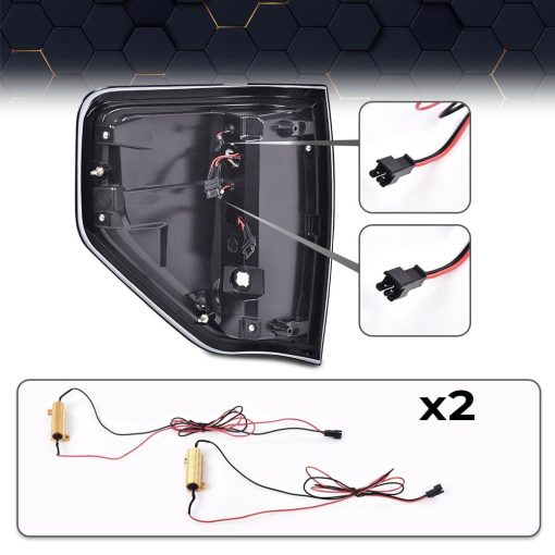 PIT66 Luz Trasera LED Luces de Freno y Estacionamiento Compatible con Ford F150 2009-2014 BL3Z13405B, BL3Z13404B, BL3Z13405AA, BL3Z13404AA Lente Ahumado (con barra de luz blanca y arnes de cableado) - Imagen 7
