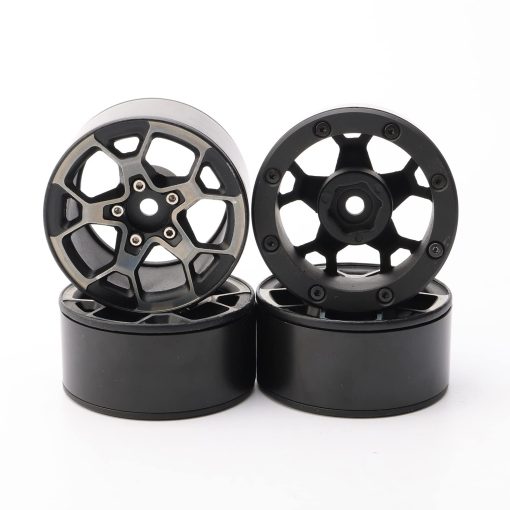 Rchobbytop Ruedas de 1.9 pulgadas de aluminio de servicio pesado con bloqueo de cuentas y tuercas de bloqueo de ruedas para camiones RC Crawler TRX-4 SCX10 II Jeep JLU Wrangler RC4WD Gmade, Negro/Plata - Imagen 6
