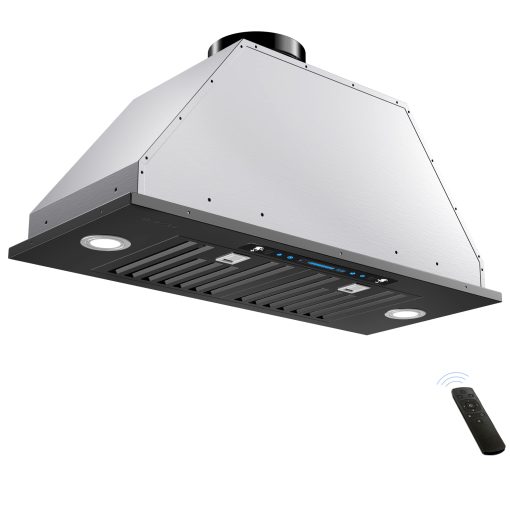 Campana extractora empotrable/insertable IKTCH de 30 pulgadas en negro, 900 CFM ductada/no ductada campana de cocina de acero inoxidable con panel de control tactil y de control por gestos de 4 velocidades (IKB01-30-BSS)