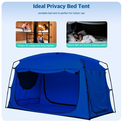 Tienda de Cama Portatil para Privacidad en Tamaño Queen, 90% de Bloqueo de Luz para Dormir, Tienda de Espacio Interior con Gran Espacio de Malla Transpirable (Azul, Queen) - Imagen 8