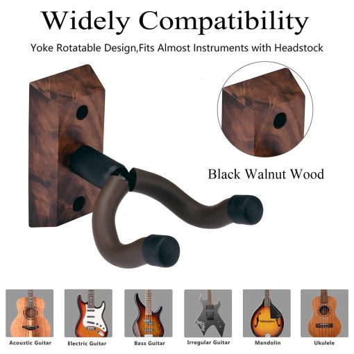 Paquete de 3 Soportes de Pared para Guitarra, Montaje de Pared para Guitarra y Ukulele, Ganchos de Pared para Guitarra, Soportes, Estuche, Soporte de Pared para Guitarra de Nuez Negra, para Guitarra Acustica, Electrica, Bajo, Banjo, Mandolina, Ukulele - Imagen 3