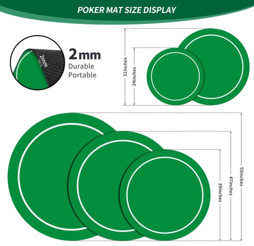 Tapete de Poker Redondo nuveti 24/31/47/55/63 pulgadas para Texas Holdem | Mesa de Poker Portatil con Diseno Art Deco de 6-8 Jugadores para Juegos de Cartas, Poker, Blackjack, Casino - Imagen 2