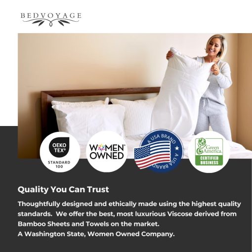 Juego de Sabanas King BedVoyage Suaves - Juego de Sabanas de Lujo de Dormitorio Melange, 4 Piezas de Ropa de Cama Refrescante Suaves, Viscosa Derivada de Bambu y Algodon, Bolsillo Profundo de 18" - Nieve - Imagen 5
