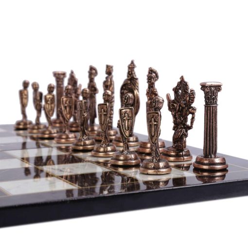 Juego de Ajedrez de Metal de Cobre Antiguo del Ejercito Britanico Medieval para Adultos, Piezas Hechas a Mano y Tablero de Ajedrez de Marmol Diseno de Madera Rey 3.35 pulgadas - Imagen 4
