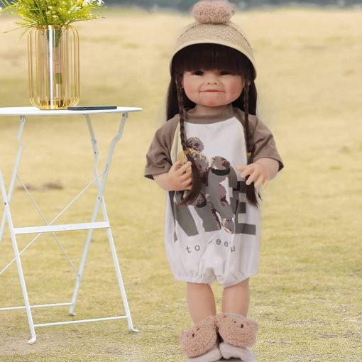 Munecas Realistas de Bebe Renacido Nina, 24 Pulgadas Cuerpo Suave Realista Munecas de Recien Nacido con Vestido Sombrero Pelo Trenzado, Accesorios de Cuerpo de Silicona de Bebe Realista para Ninas de 3+ Anos o Coleccion