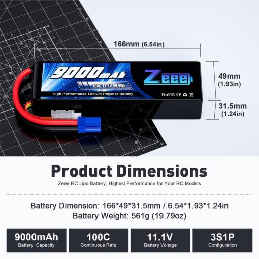 Bateria Lipo Zeee 3S 9000mAh 11.1V 100C Conector EC5 con Placas Metalicas Funda Suave Bateria para Coche RC Camion Tanque Modelos de Carreras Hobby (Paquete de 2) - Imagen 2