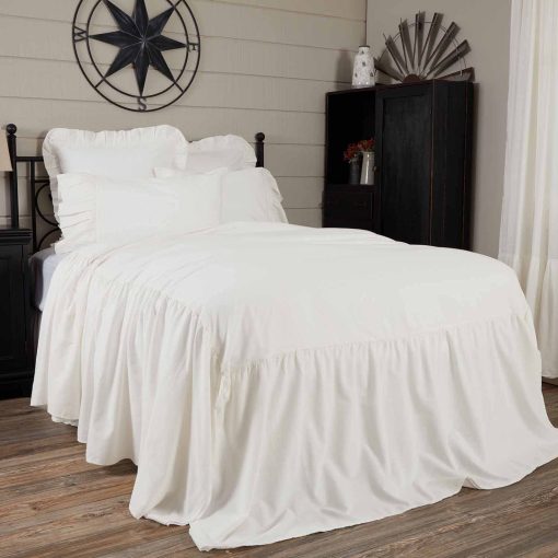 Colcha de cama con volantes Piper Classics Elizabeth, tamano King, Con faldon en 3 lados, Blanco Suave Antiguo, Ligera, Estilo Granja Rustica