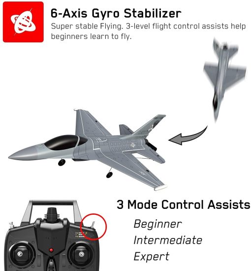 Avion RC 2.4Ghz F-16 Fighting Falcon de RCSHOBBY con Control Remoto de 4 Canales y Sistema Estabilizador X-Pilot y Acrobacias con una Tecla, Listo para Volar para Adultos (2 Baterias) - Imagen 3