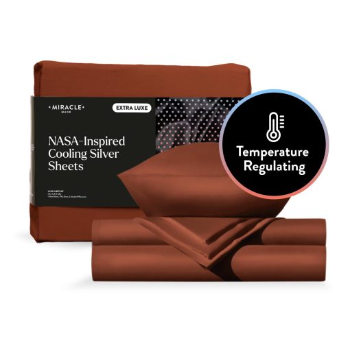 Juego de Sabanas Ajustables Miracle Made Extra Luxe Cool IT True Grip - Terracota 4 Piezas con Plata Infundida - Sabanas King de 300 Hilos - Sabanas Refrescantes