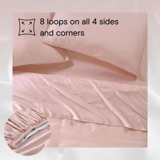 Juego de Sabanas Sijo AiryWeight Tencel, 100% Lyocell Derivado de Eucalipto, Suave como la Mantequilla, Ganador de las Mejores Sabanas de Enfriamiento 2022 por Architectural Digest - 4 Piezas - 2 Fundas de Almohada 1 Ajustable 1 Superior (Rosa, Queen) - Imagen 4