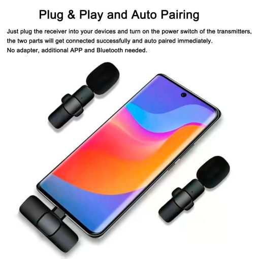 Microfono Inalambrico de Solapa AKARMOVO para Telefonos Android con Conector Tipo C, Microfono de Pinza con 2 Microfonos para Puerto USB-C, Reduccion de Ruido de Sincronizacion Automatica para Grabacion de Video, Entrevistas, Vlogs - Imagen 3