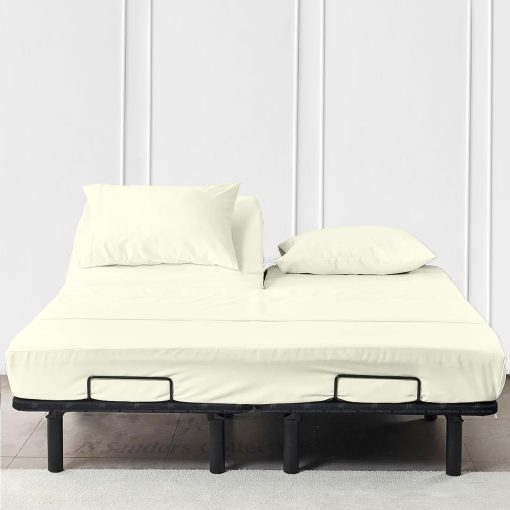 Juego de sabanas Flex Top Cal-King de la coleccion JS Sanders 600TC para cama Sleep Number - 100% Algodon 4 Piezas Ajuste Superior Split Cal-King Sheets para Cama Ajustable, Cal-King 32 Pulgadas Abajo Sabanas Marfil-18 Pulgadas Sabanas Profundas