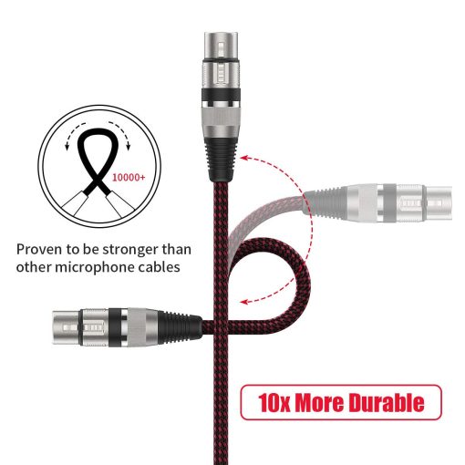 Cable XLR Hembra a 1/4 TS 15ft 2Pack, BIFALE Cable de Microfono Trenzado de Nylon TS 6.35mm Jack Mono Desbalanceado Cable de Microfono Resistente - Imagen 4
