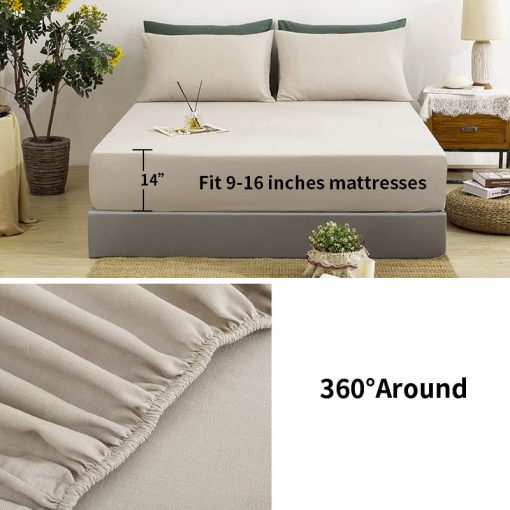 Juego de sabanas de lino TUMEI King Size - 4 piezas. Juego de sabanas de lino suave, transpirable y duradero para cama King con sabana bajera ajustable y sabana plana y 2 fundas de almohada, lino natural tamano King - Imagen 3