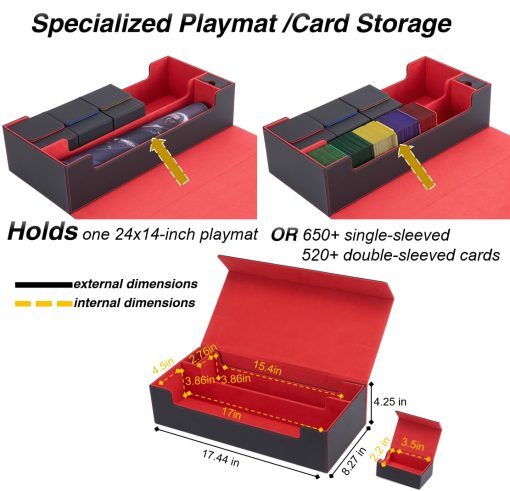 Caja de Mazo Venssu MTG para 5 Cajas de Cartas con Tapete y Caja de Dados, Incluye 10 Separadores Coloridos y 1 Soporte de Carta, Caja de Almacenamiento de Cartas de Juego para Magic Game Cards (Negro y Rojo) - Imagen 3