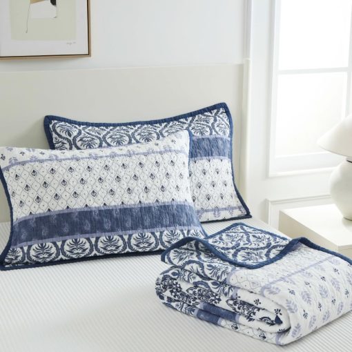 Juego de Edredon LORRIARD Tamaño Queen, 100% Algodon Floral Queen, Azul Blanco Suave Reversible Juego de Cama de Edredon Queen para Todas las Estaciones - Imagen 6