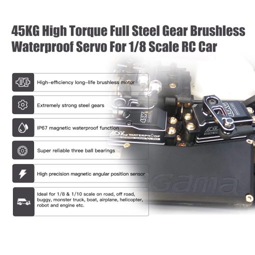 AGFRC 45KG Waterproof RC-Steering-Servo-Motor High-Torque - Full Metal Gear Digital Brushless Servo for 1/8 1/10 RC Car Boat Crawler, Control Angle 180° (A81BHMW) - Imagen 3