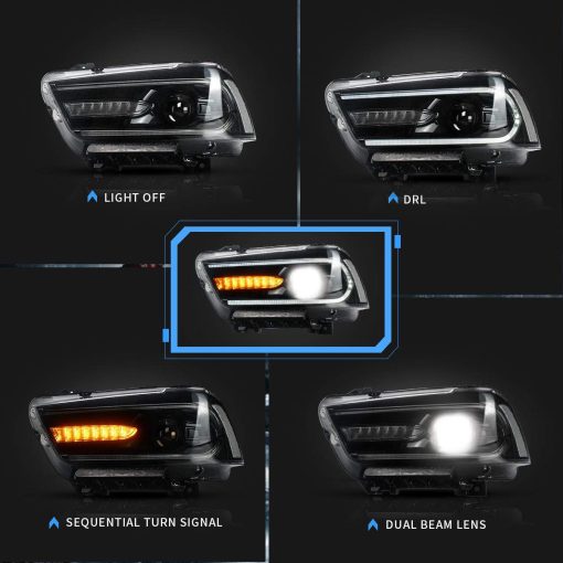 Faros LED VLAND Compatibles con Dodge Charger 2011 2012 2013 2014 (No compatible con 2012 Dodge Charger SE) con Senal de Giro Secuencial de ambar, Bombillas D2H/D2S (No incluidas) para Doble Haz - Imagen 2