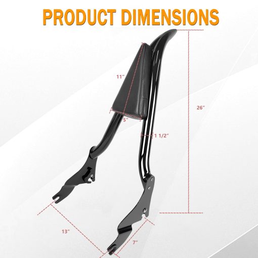 26" Sissy Bar Negro de Altura, Respaldo de Pasajero Desmontable Compatible con Harley Davidson Touring Models 2009-2023 Street Glide Road Glide Electra Glide Road King - Imagen 2