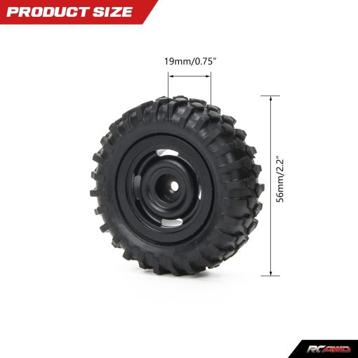 Rueda de aleacion RCAWD con neumaticos de goma para Axial SCX24 RC Crawler 1/24 Piezas de mejora (Negro) - Imagen 3