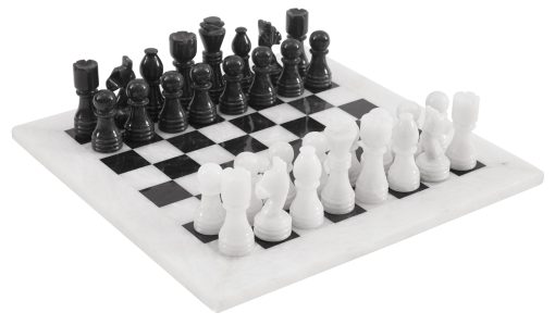 Juego de ajedrez de marmol Radicaln de 12 pulgadas blanco y negro Juegos de ajedrez hechos a mano para adultos - 1 tablero de ajedrez y 32 piezas de ajedrez Juegos de 2 jugadores - Juego de tablero de ajedrez de viaje