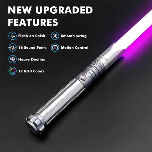 Sable de Luz Pesado para Adultos Duelo Suave Fx Lightsabers Recargable Metal Hilt 12 Colores 16 Sonidos Sables de Luz Fiesta de Halloween Accesorios de Cosplay (Gris) - Imagen 2