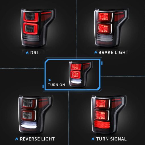 Luces traseras LED VLAND compatibles con Ford F-150 / Raptor 2015-2019 Pickup Truck con Senal de Giro Roja (No Apto para XLT / Lariat y Fabrica con Version BLISS o LED), Humo - Imagen 2