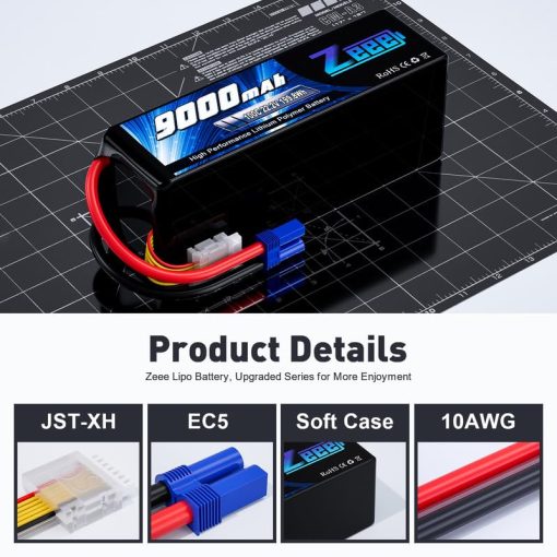 Bateria Lipo Zeee 6S 9000mAh 22.2V 100C Estuche Suave Bateria RC EC5 Con Conectores de Metal para Coche RC Camion Desierto Racer Tanque RC Pasatiempos(2 Pack) - Imagen 3