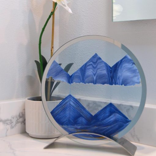 Decoracion de arte de arena en movimiento - Acero inoxidable - Redondo 10" 3D Sand Art Liquid Motion - Arte de arena de escritorio - Accesorios de escritorio relajantes faciles de usar - Ondas de arena relajantes en movimiento para decoracion de oficina en casa (Azul) - Imagen 2