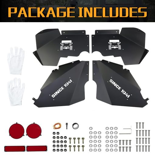 JROAD Inner Fender Front Fender Liners Compatible with Jeep Wrangler JK JKU Aluminum,con 4 luces LED para 2007-2018 Accesorios Wrangler JK JKU Sport Sahara Rubicon 2/4 Puertas - Imagen 8