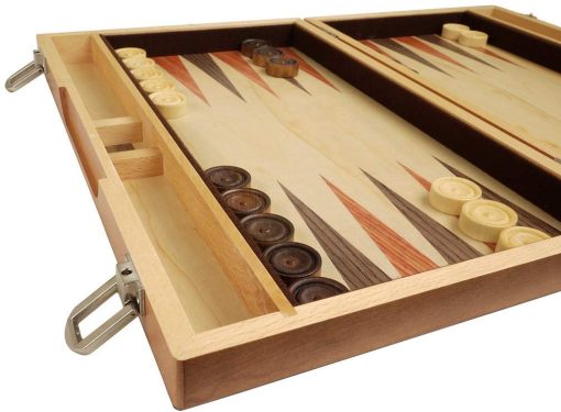 Juego de Backgammon de Madera de Olivo Burl de 15 pulgadas - Tablero de Chapa de Madera con Campo de Madera Incrustada - Imagen 3