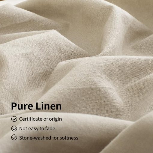 Juego de sabanas de lino TUMEI King Size - 4 piezas. Juego de sabanas de lino suave, transpirable y duradero para cama King con sabana bajera ajustable y sabana plana y 2 fundas de almohada, lino natural tamano King - Imagen 2