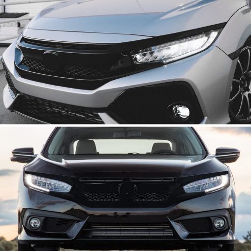 Parrilla Delantera Shopauto Compatible con Honda Civic (10th) Sedan y Coupe 2016-2018, Pintada en Negro Brillante - Imagen 2