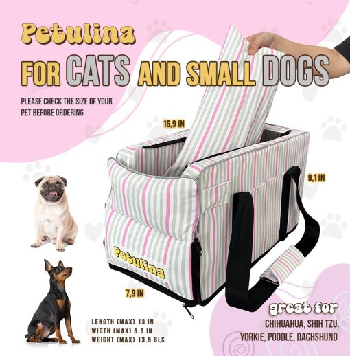 Asiento de coche para perros pequenos con juguete incluido, asiento de coche para perros, asiento de coche para cachorros, asiento de coche para perros de consola lavable, apoyabrazos para coche incluido con sujeciones de seguridad y juguete para perros por PETULINA (Rosa) - Imagen 2