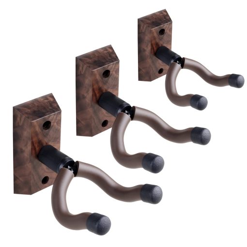 Paquete de 3 Soportes de Pared para Guitarra, Montaje de Pared para Guitarra y Ukulele, Ganchos de Pared para Guitarra, Soportes, Estuche, Soporte de Pared para Guitarra de Nuez Negra, para Guitarra Acustica, Electrica, Bajo, Banjo, Mandolina, Ukulele