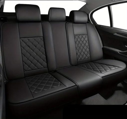 ANKIV Juego Completo para 5 Asientos Fundas de Asiento de Coche Universales de Cuero Transpirable, Impermeables y Antideslizantes para Sedan SUV Pickup Truck (Negro, Juego Completo 5 asientos) - Imagen 2