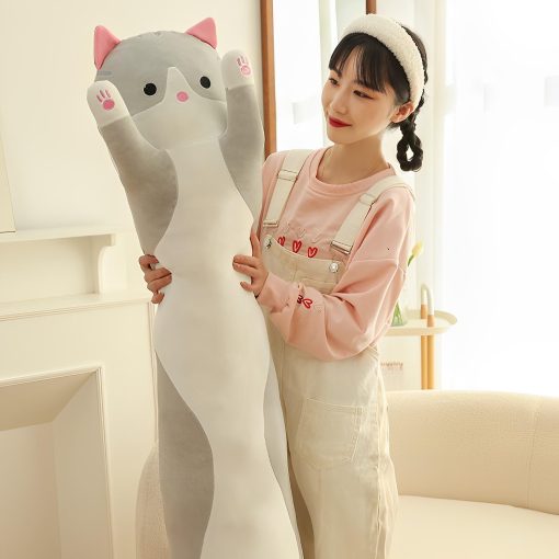 WUYU Encantador Peluche de Gato Lindo Muneco Suave de Gato Relleno de Dibujos Animados Almohada Larga Almohada de Sueno de Lanzamiento Muneco de Juguete Regalo para Ninos Novia Multiples Tamanos (Gris, 150cm/59in) - Imagen 8