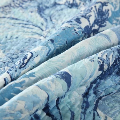 Juego de Colchas de Algodon de Ensueño Otoñal con Diseño Costero Reversible, Cobertores de Ropa de Cama, Edredones, Cama de Cuento de Hadas, Azul Oceano, Tamaño King - Imagen 8