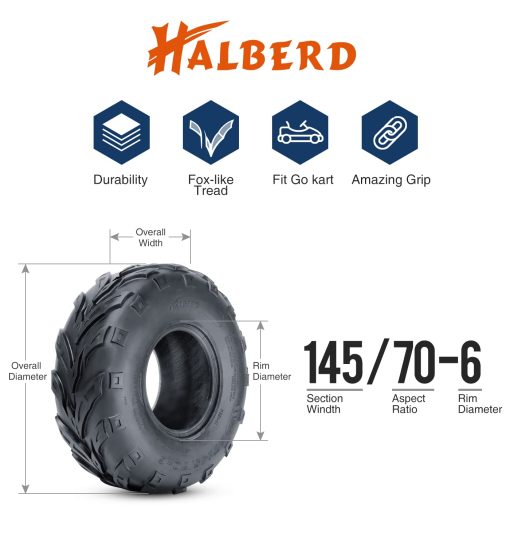 Llantas de Mini Motos para ATV y Go Kart HALBERD 145/70-6, 145 70-6 Llantas Todo Terreno sin Camara 4PR (Paquete de 2) - Imagen 3