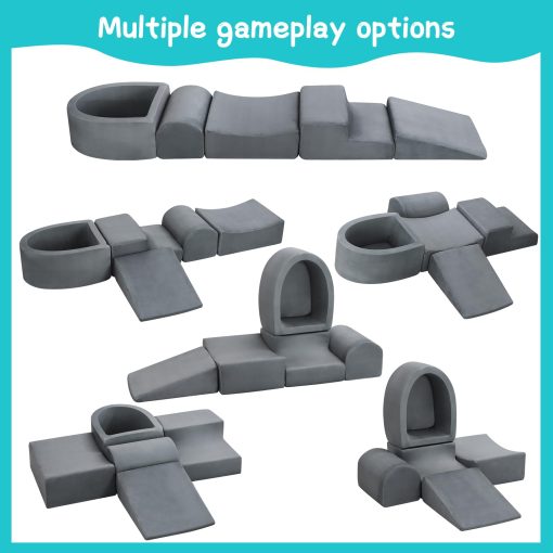 Juguetes de Escalada Suave para Ninos Pequenos Olasme, 5 Piezas de Bloques de Espuma y Piscina de Bolas para Ninos Pequenos, Bebes, Juego de Gimnasio Interior de Espuma (Gris) - Imagen 4