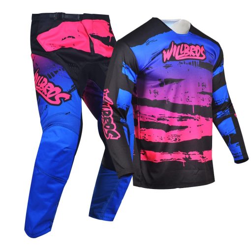 Conjunto de Jersey y Pantalon de Motocross Willbros para Hombres y Mujeres en Rosa y Azul (Jersey XL Pantalones 36) - Imagen 2