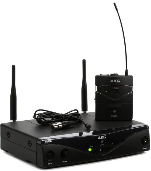 Set Presentador de Microfono Inalambrico AKG Pro Audio WMS420 con Receptor Estacionario SR420, Transmisor Bolsillo P420 y Microfono Lavalier C417L