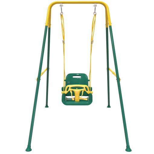 Columpio multifuncional para niños con 4 sacos de arena para estabilidad, columpio plegable para uso interior y exterior, facil de instalar y almacenar para patios traseros - Verde