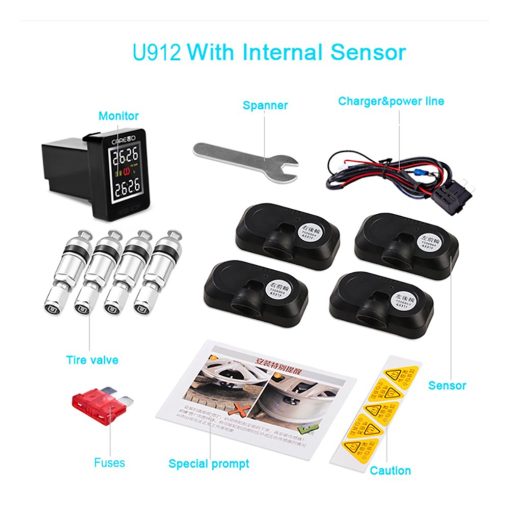 Sistema de Monitor de Presion de Neumaticos TPMS U912 Monitoreo de Presion y Temperatura en Tiempo Real 4 Sensores RF Internos/Externos Ranura Predeterminada Bateria de 5 anos (Para Nissan, con 4 sensores internos/bateria reemplazable) - Imagen 3
